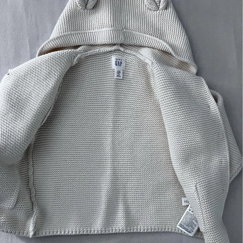 Baby GAP Cotton Knit Hooded Sweater Teddy Bear Ears 12 - 18 mo Cream